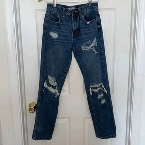 Forever21 Blue Distressed Straight Leg Jeans Size 24